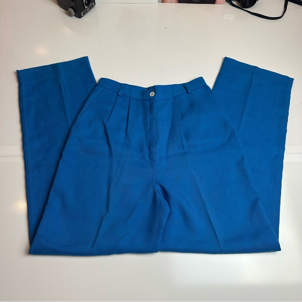 Vintage Villager Cobalt Blue Trousers | 90s High Rise Minimalist Pants